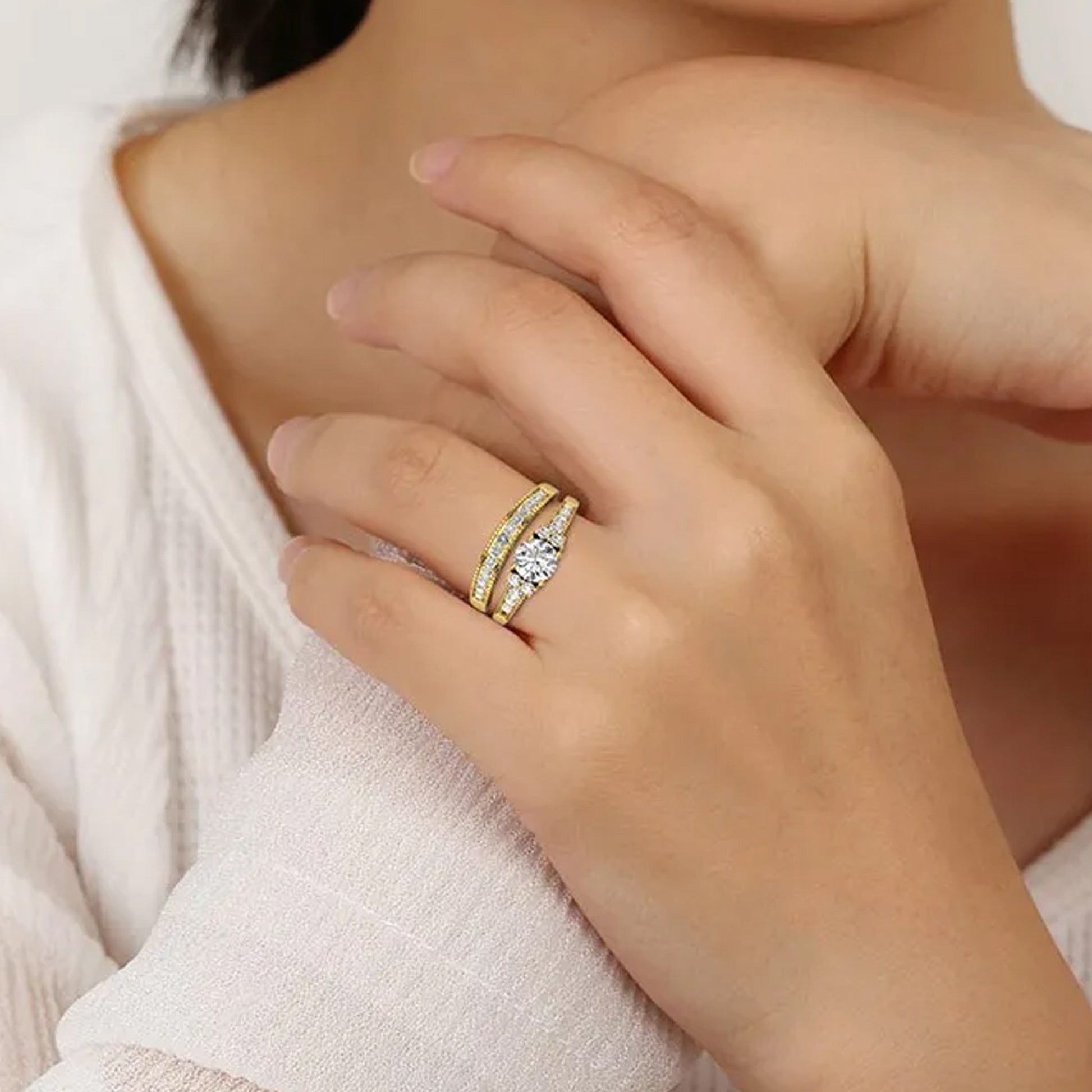Vintage Inspired Moissanite Bridal Wedding Ring Set - Carat Elara