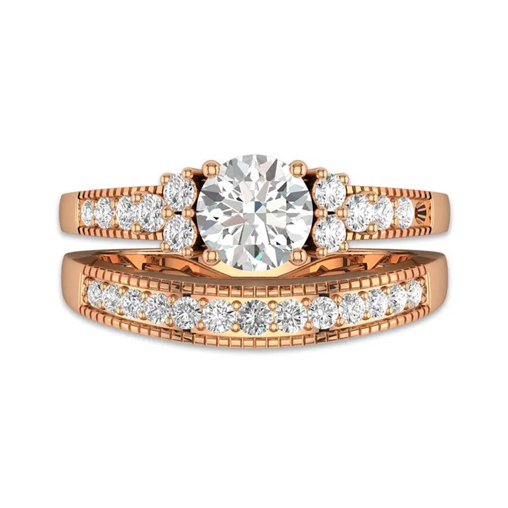 Vintage Inspired Moissanite Bridal Wedding Ring Set - Carat Elara