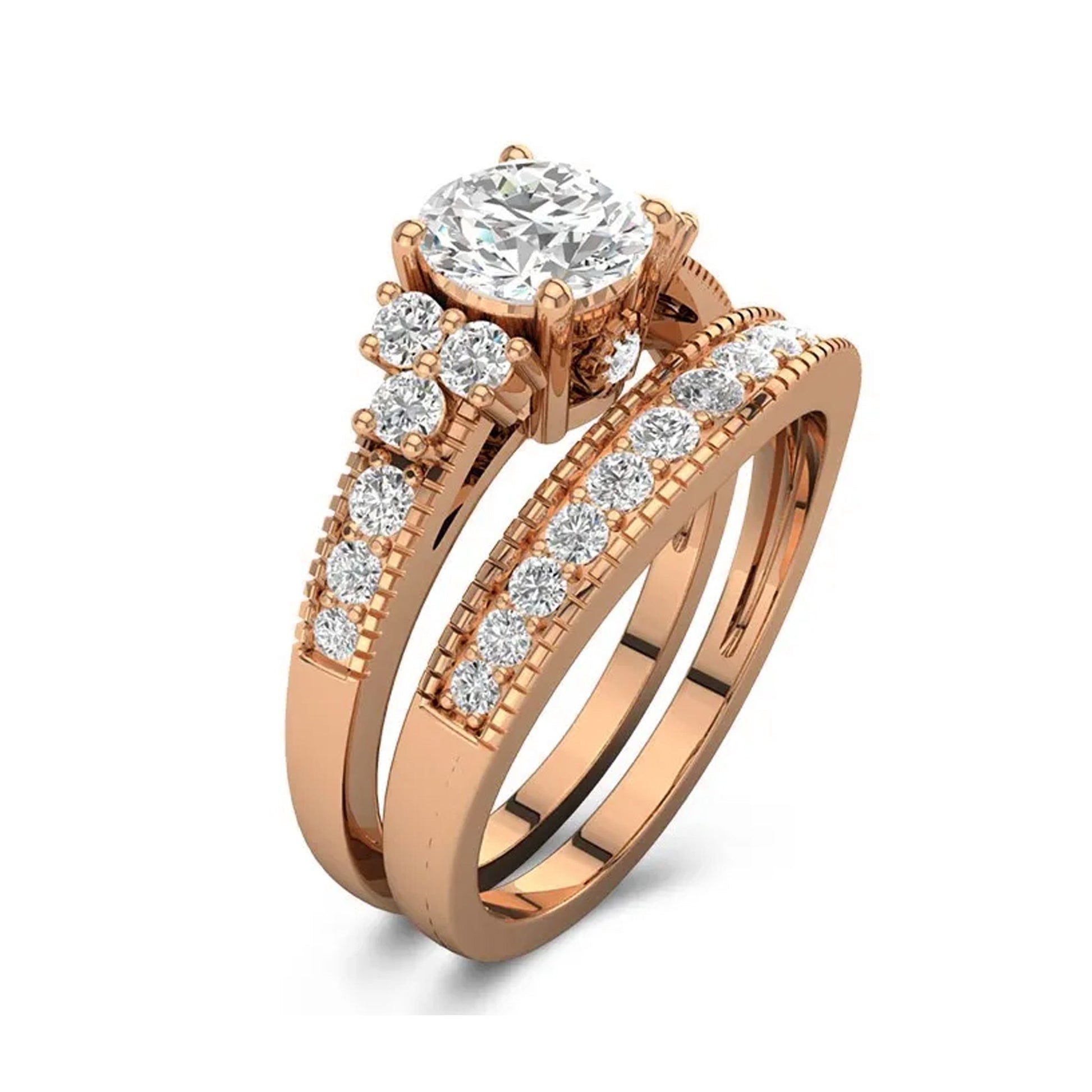 Vintage Inspired Moissanite Bridal Wedding Ring Set - Carat Elara