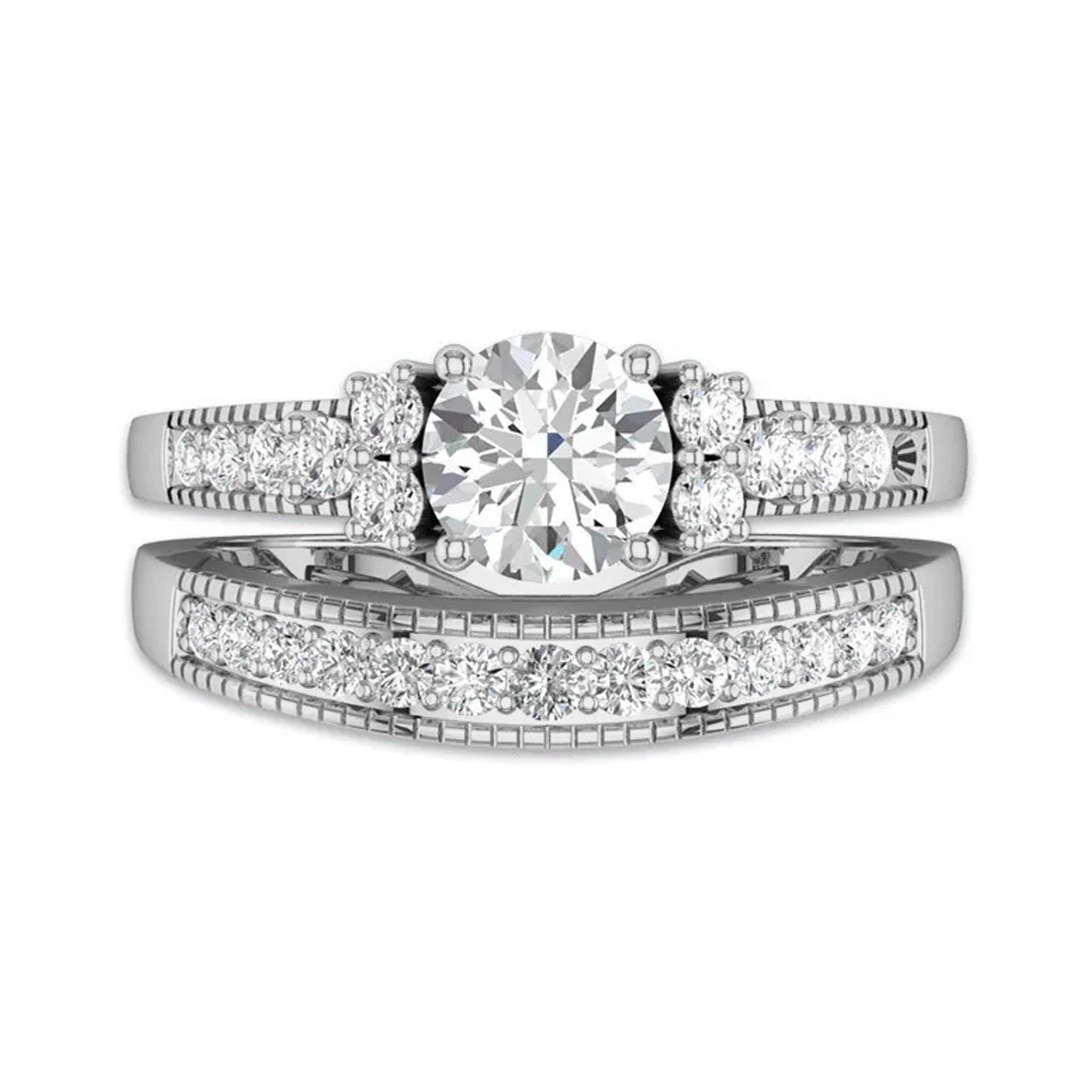 Vintage Inspired Moissanite Bridal Wedding Ring Set - Carat Elara