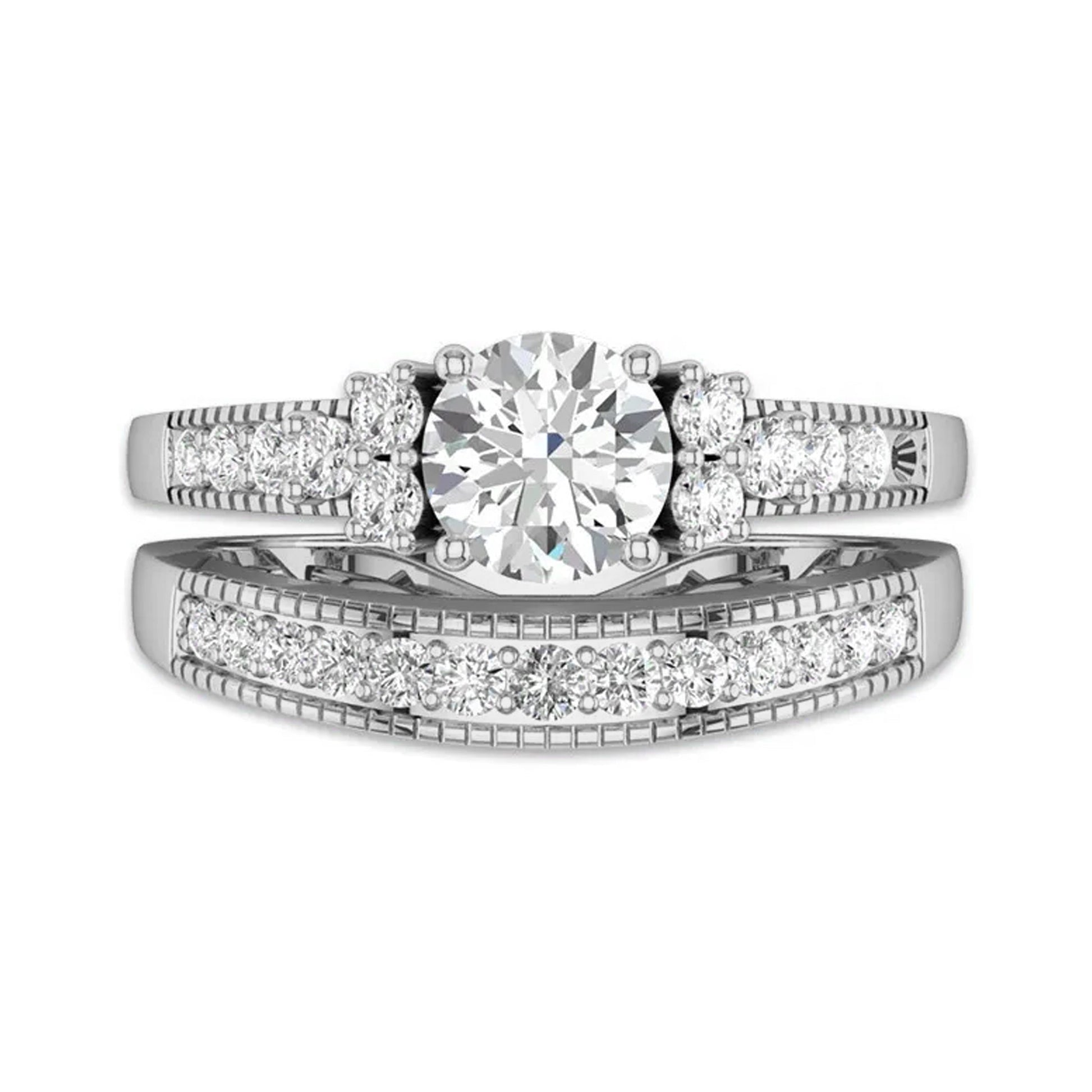Vintage Inspired Moissanite Bridal Wedding Ring Set - Carat Elara