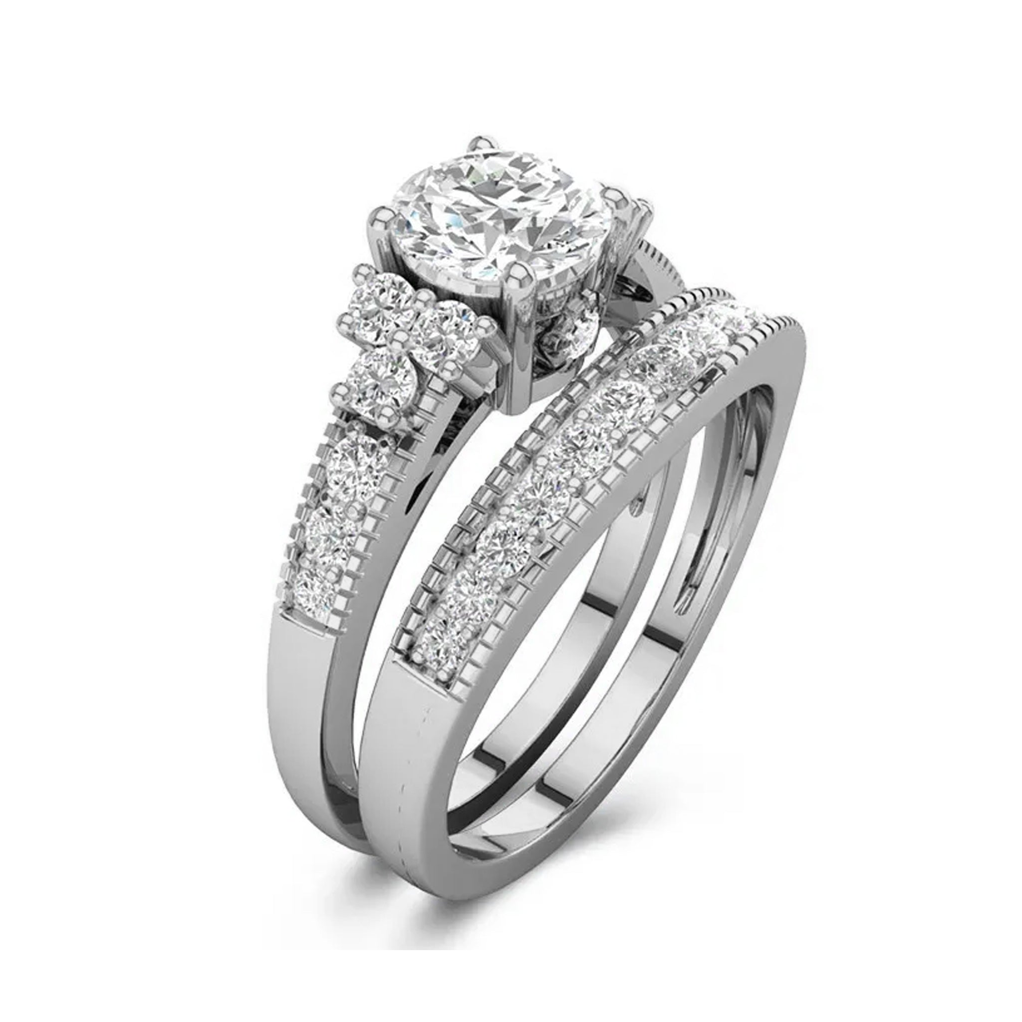 Vintage Inspired Moissanite Bridal Wedding Ring Set - Carat Elara