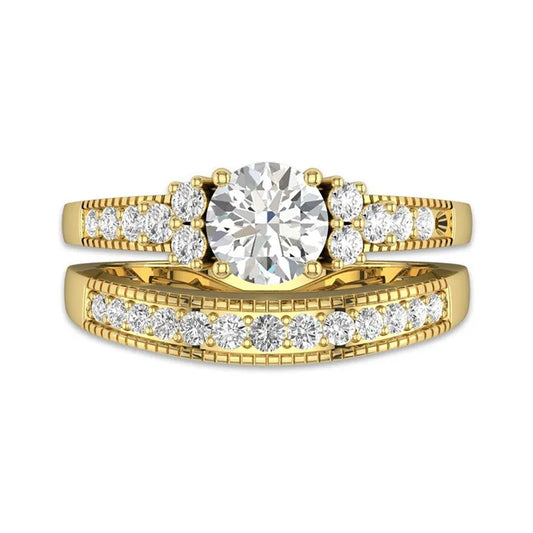 Vintage Inspired Moissanite Bridal Wedding Ring Set - Carat Elara