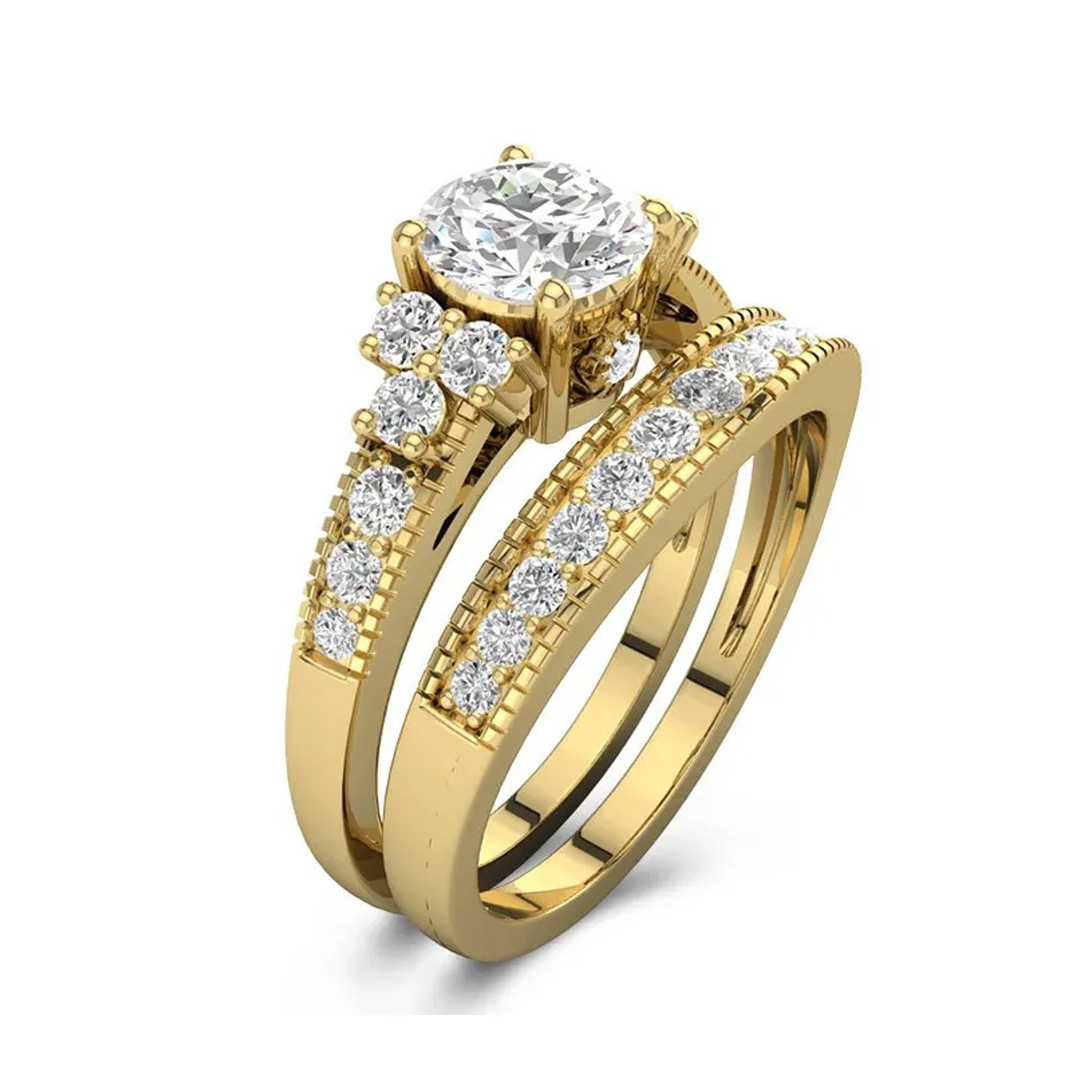 Vintage Inspired Moissanite Bridal Wedding Ring Set - Carat Elara