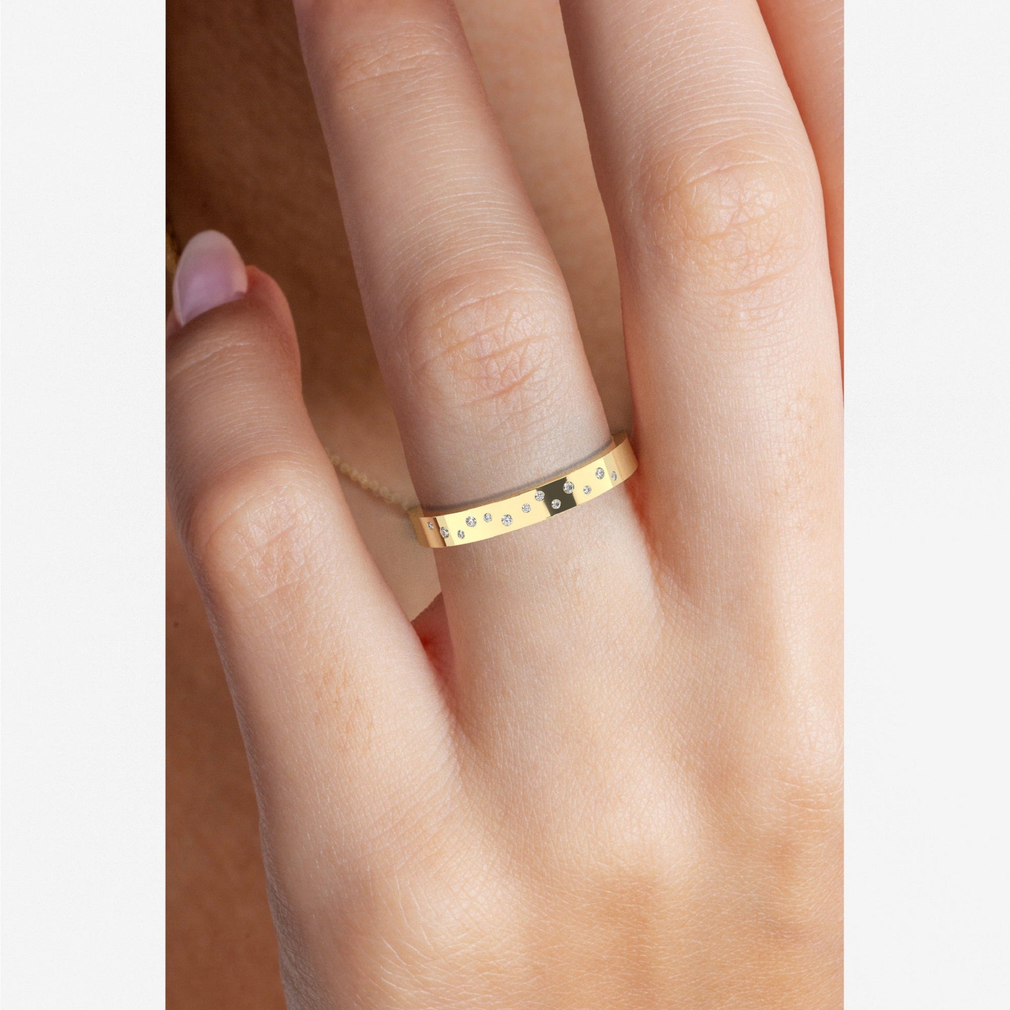 Randomly Scattered Flush Set Diamond Wedding Band - Carat Elara
