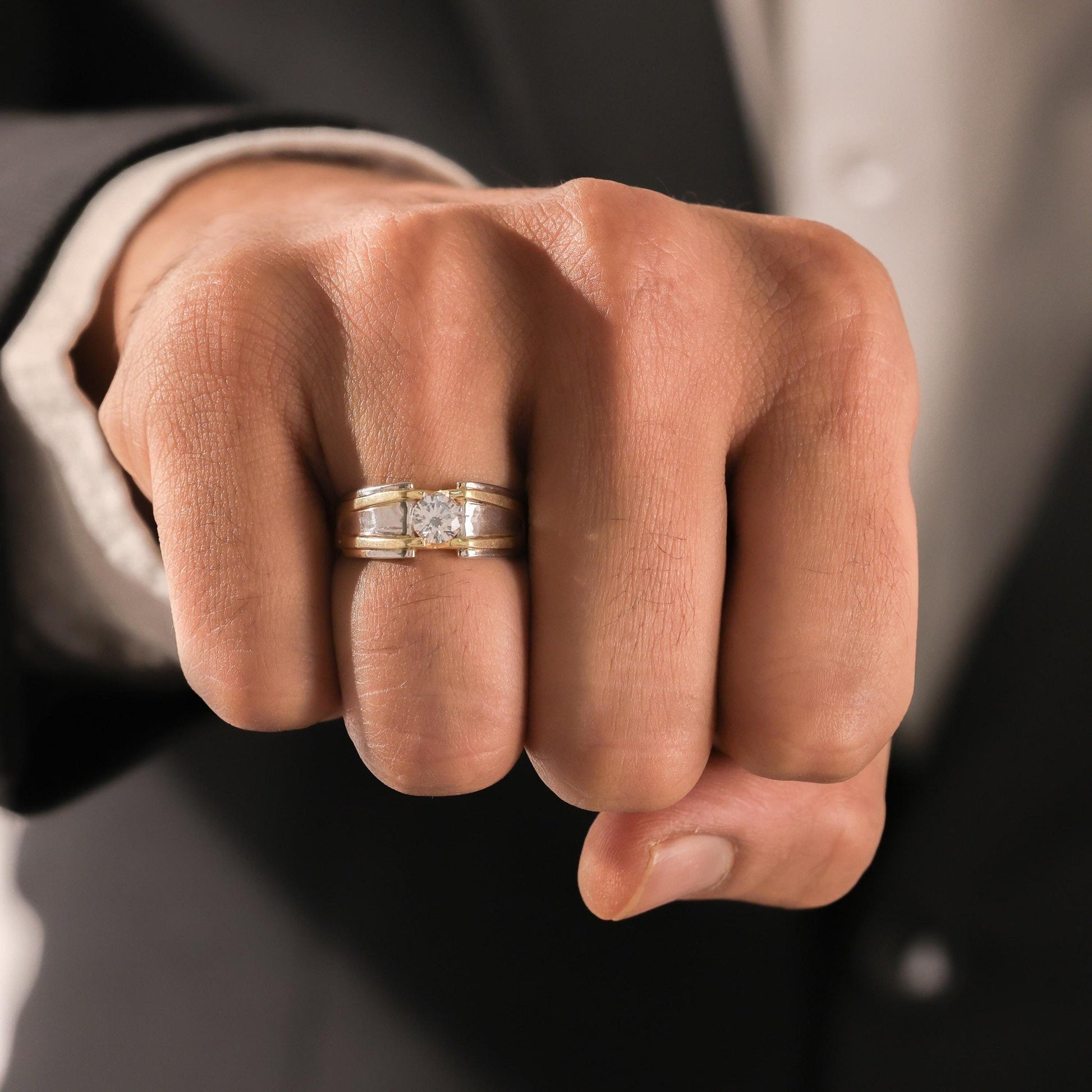 Single Round Diamond Mens Engagement Ring - Carat Elara