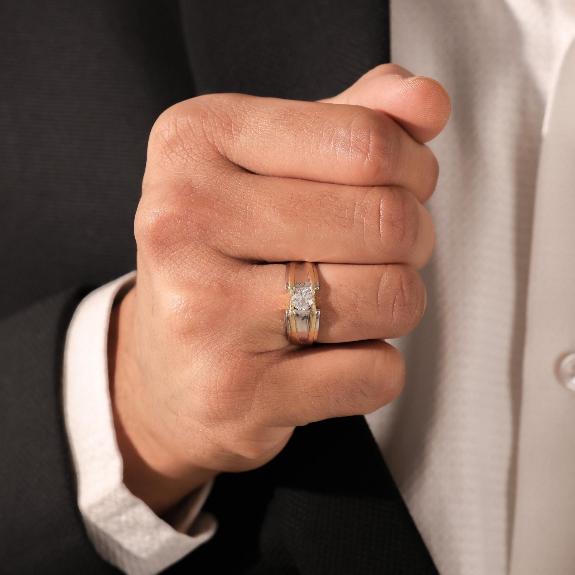 Single Round Diamond Mens Engagement Ring - Carat Elara