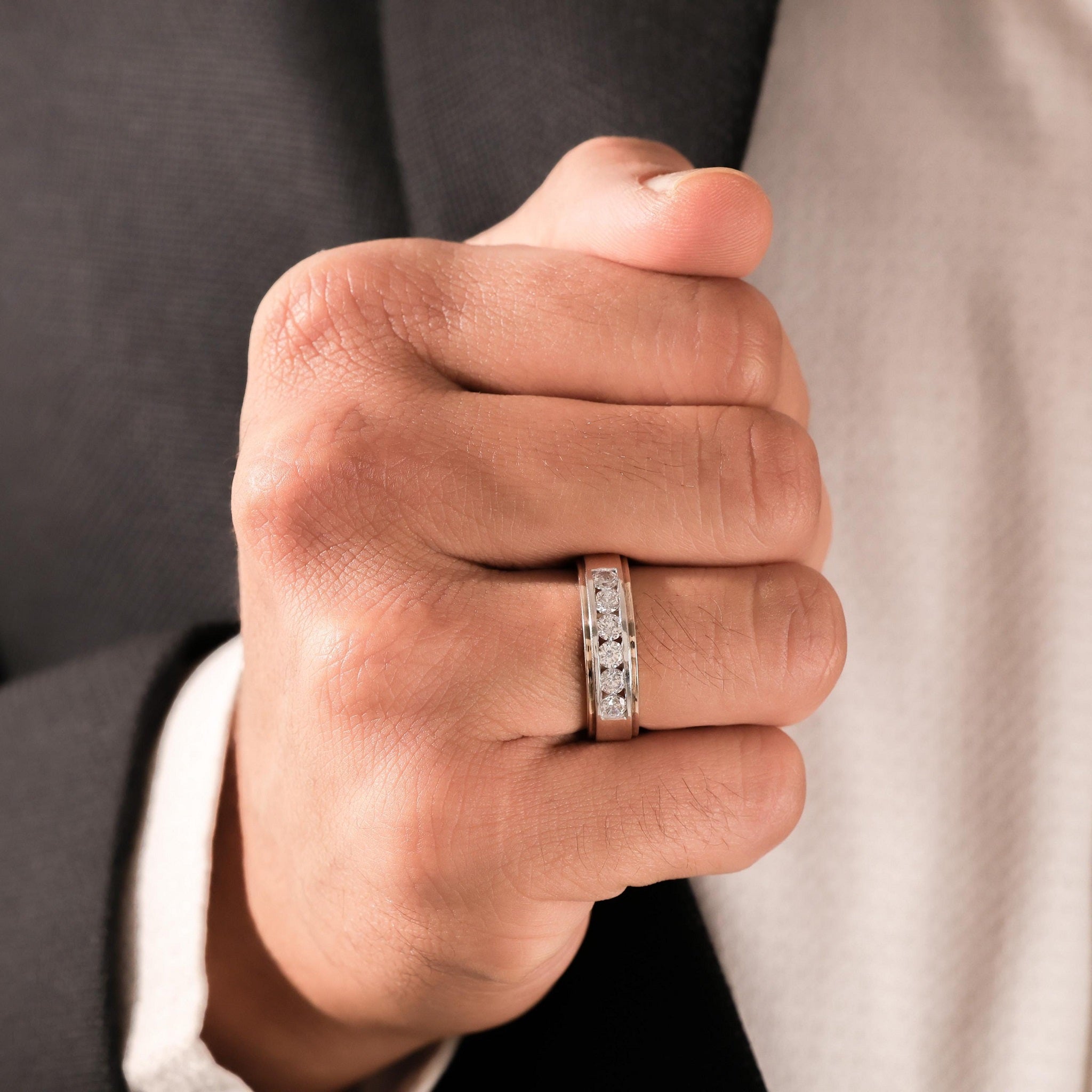 Six Stone Classic Mens Moissanite Diamond Wedding Ring - Carat Elara