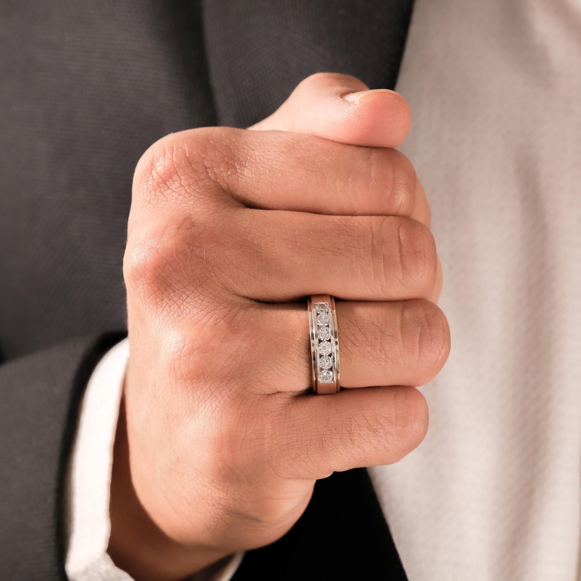 Six Stone Classic Mens Moissanite Diamond Wedding Ring - Carat Elara