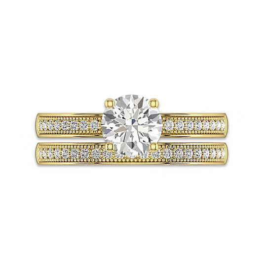Solitaire Accents Round Moissanite Bridal Ring Set - Carat Elara