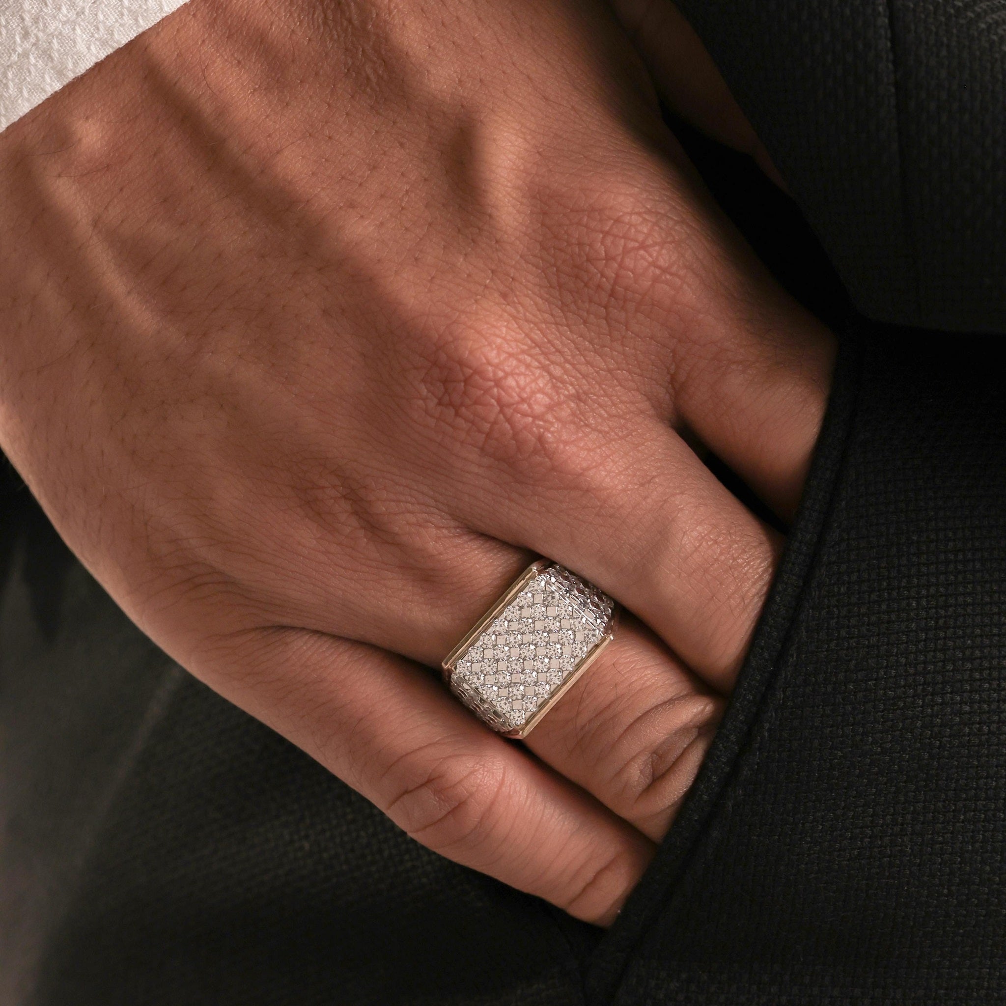 Round Pave Diamond Mens Gold Signet Ring - Carat Elara