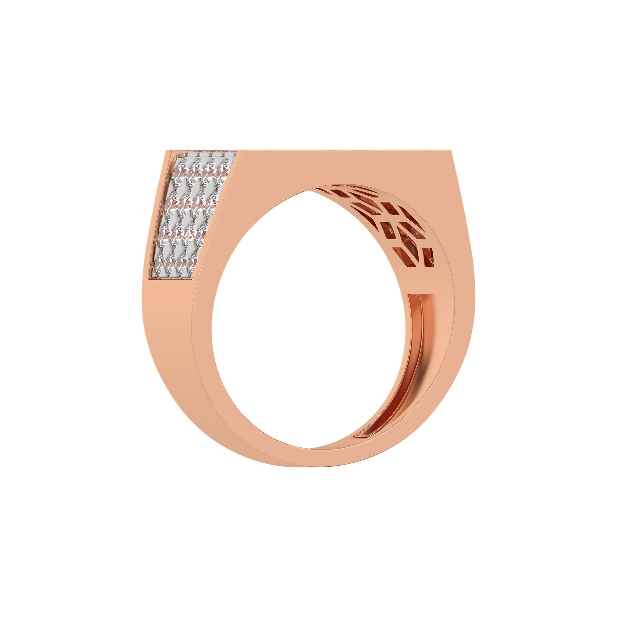 Round Pave Diamond Mens Gold Signet Ring - Carat Elara