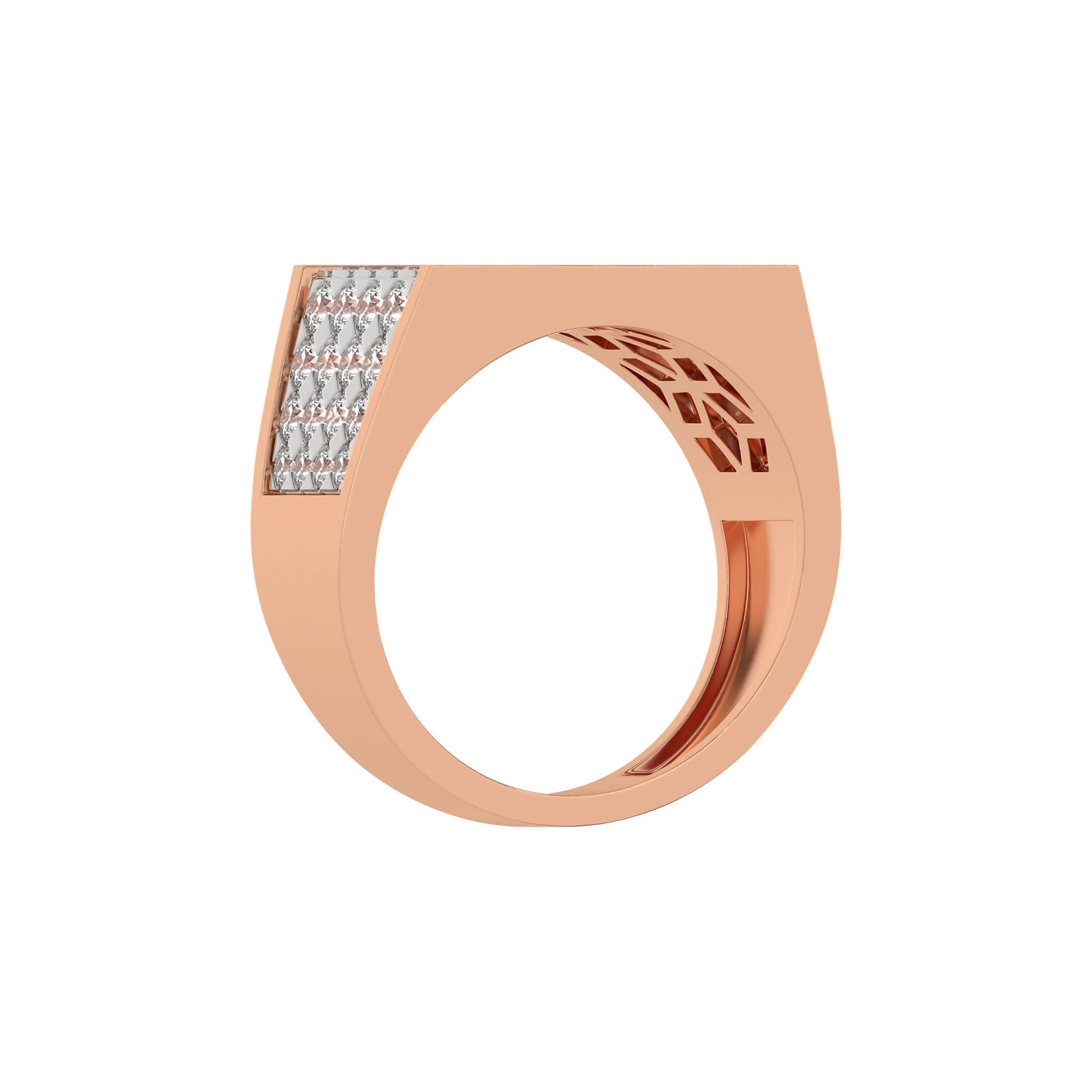 Round Pave Diamond Mens Gold Signet Ring - Carat Elara