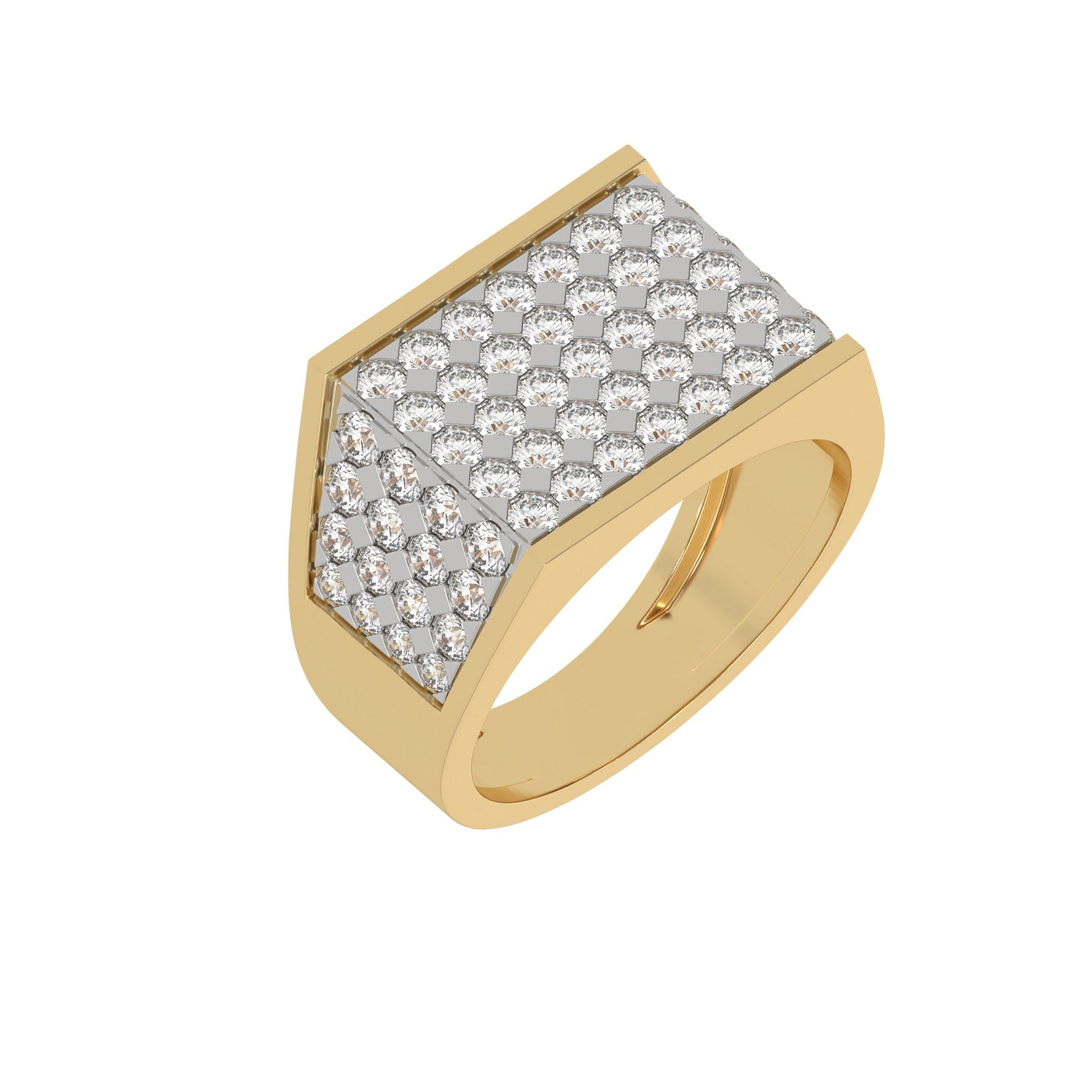 Round Pave Diamond Mens Gold Signet Ring - Carat Elara