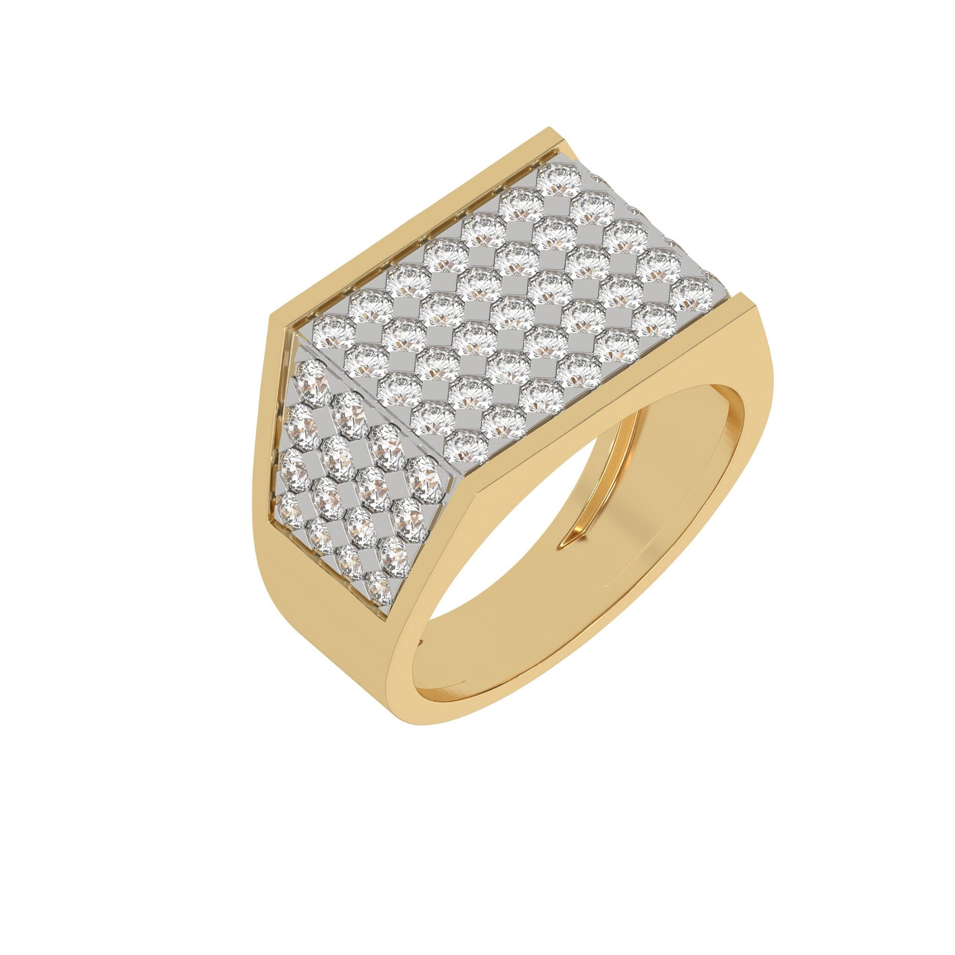 Round Pave Diamond Mens Gold Signet Ring - Carat Elara