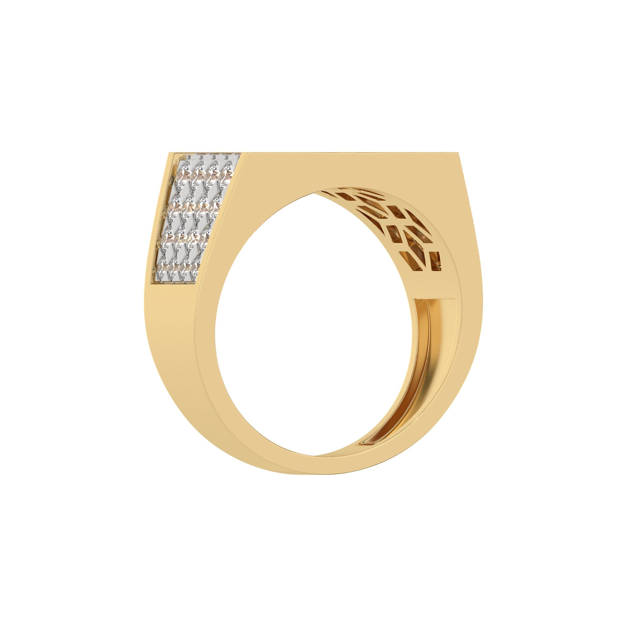 Round Pave Diamond Mens Gold Signet Ring - Carat Elara