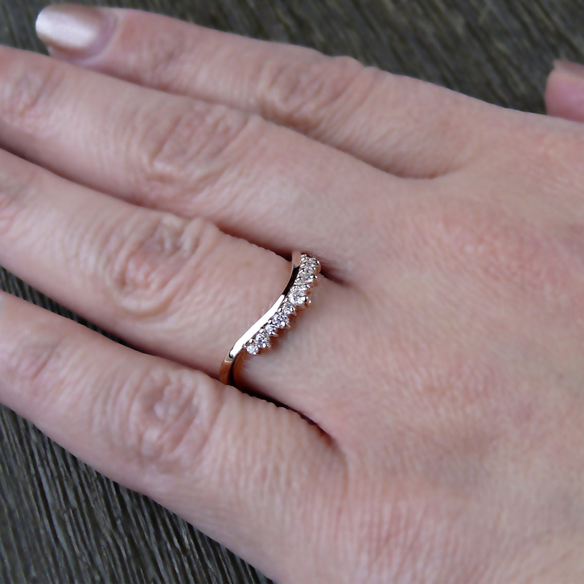 Round Diamond Tiara Curved Wedding Ring - Carat Elara