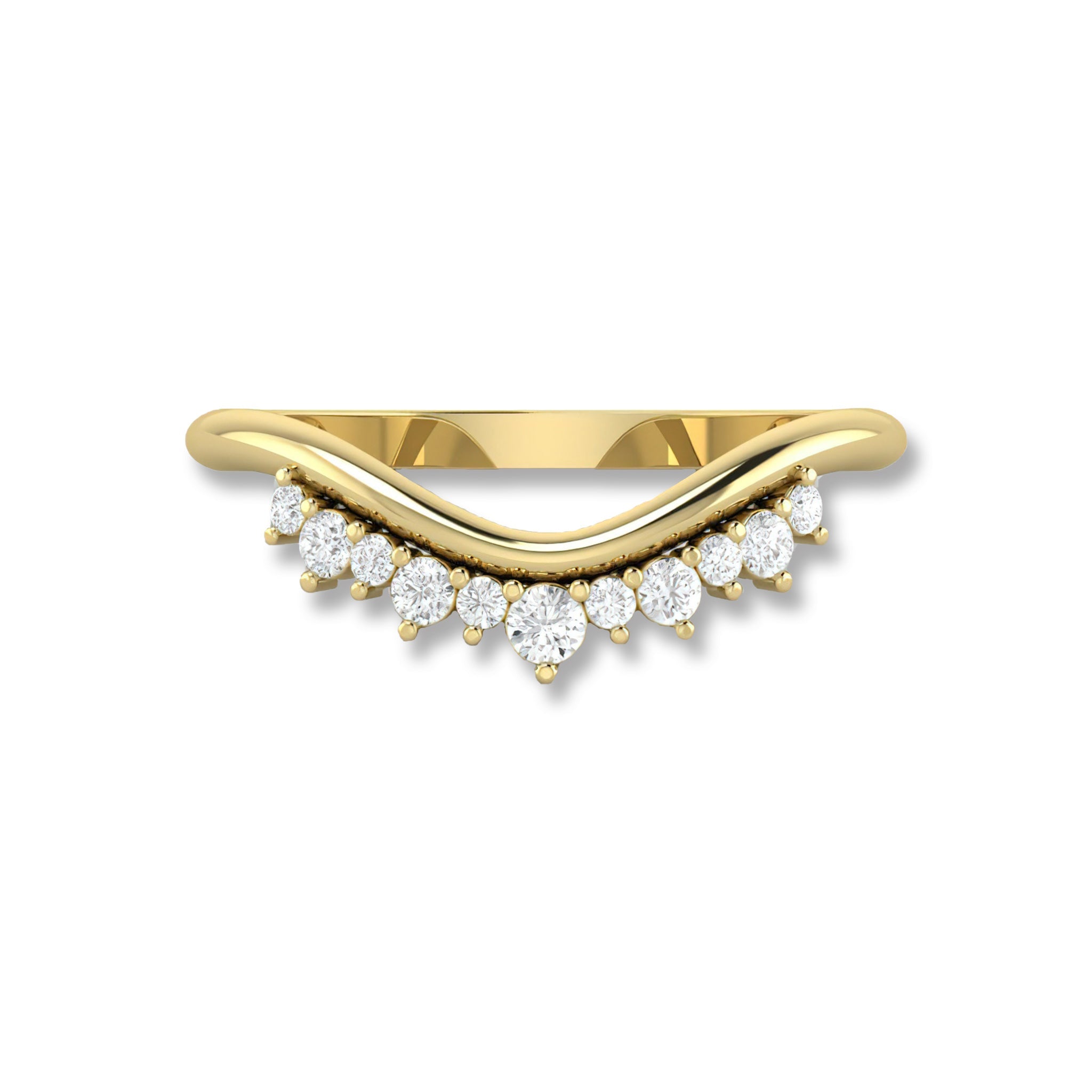 Round Diamond Tiara Curved Wedding Ring - Carat Elara