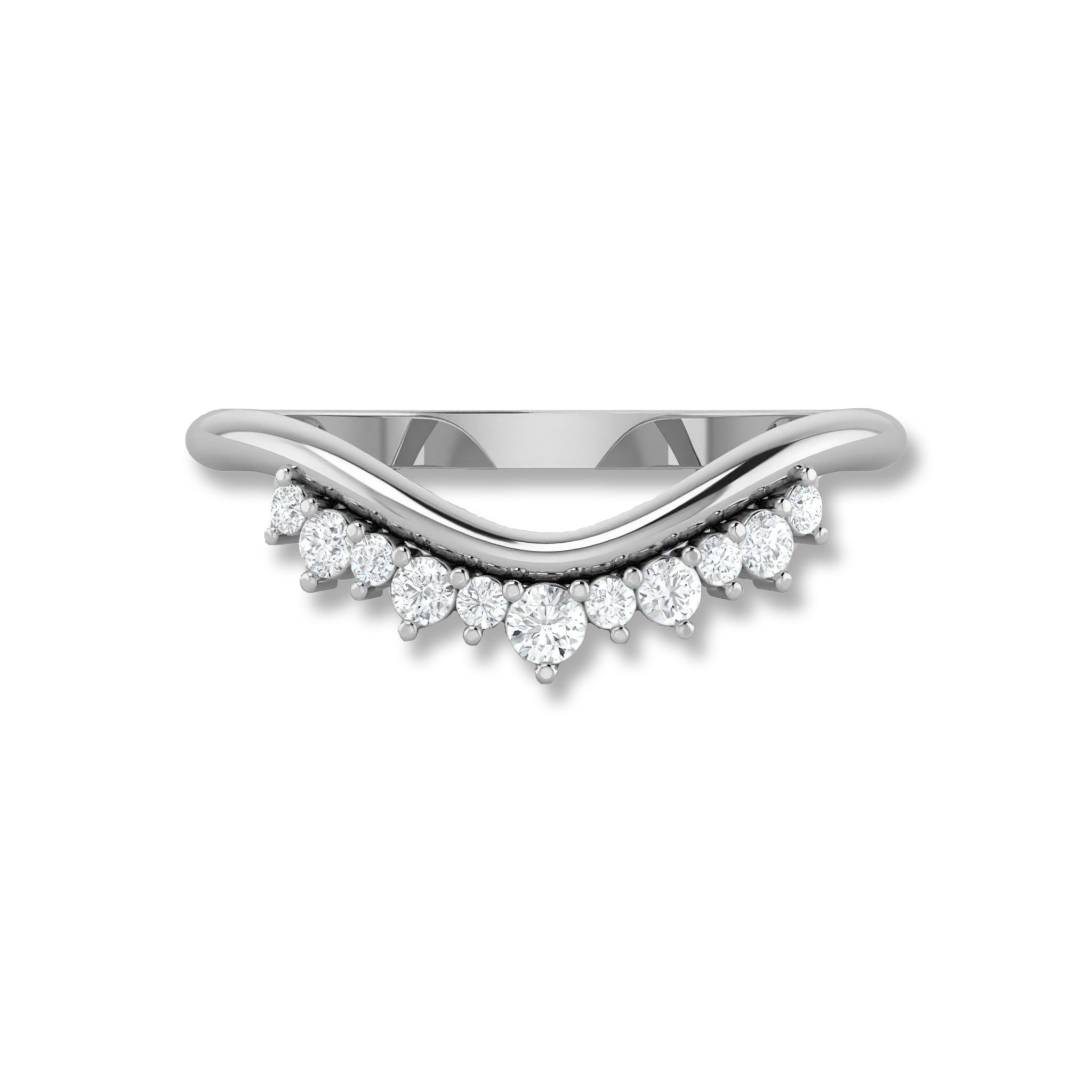 Round Diamond Tiara Curved Wedding Ring - Carat Elara