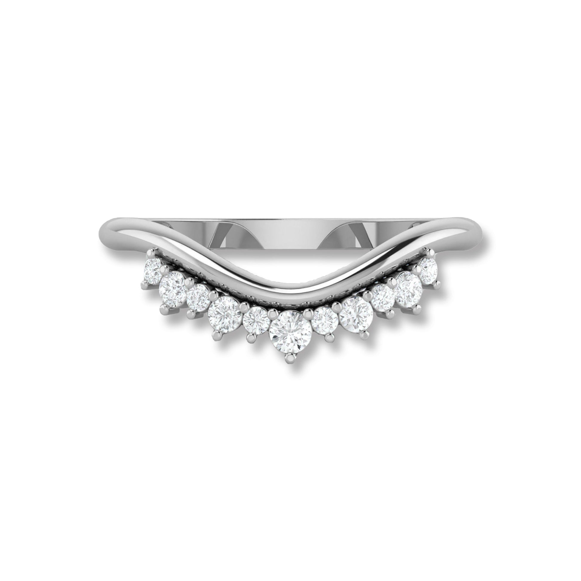 Round Diamond Tiara Curved Wedding Ring - Carat Elara