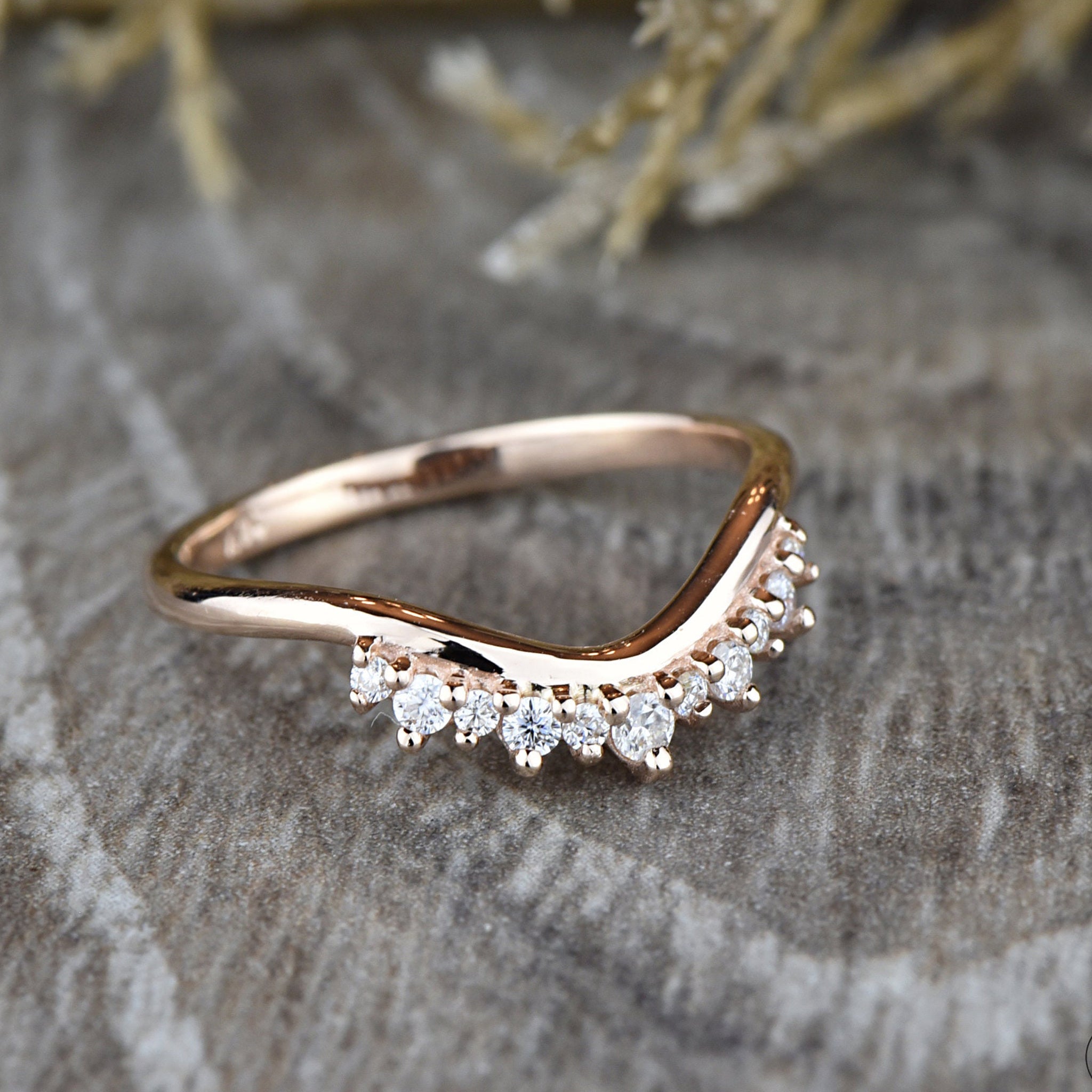 Round Diamond Tiara Curved Wedding Ring - Carat Elara