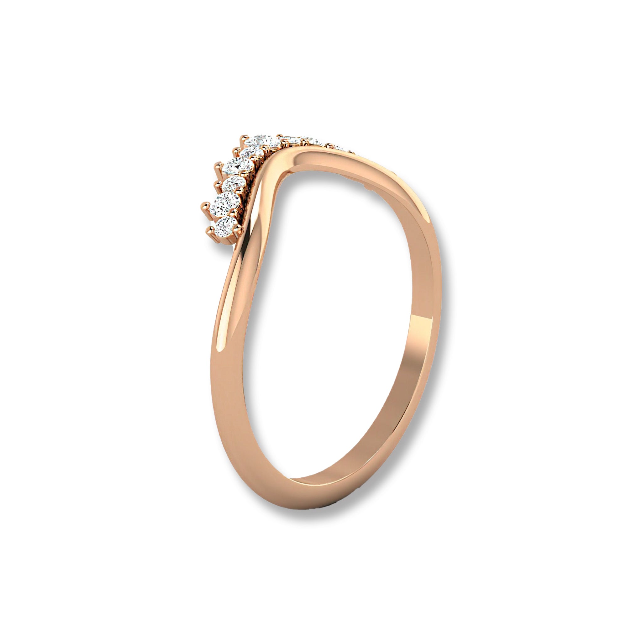 Round Diamond Tiara Curved Wedding Ring - Carat Elara