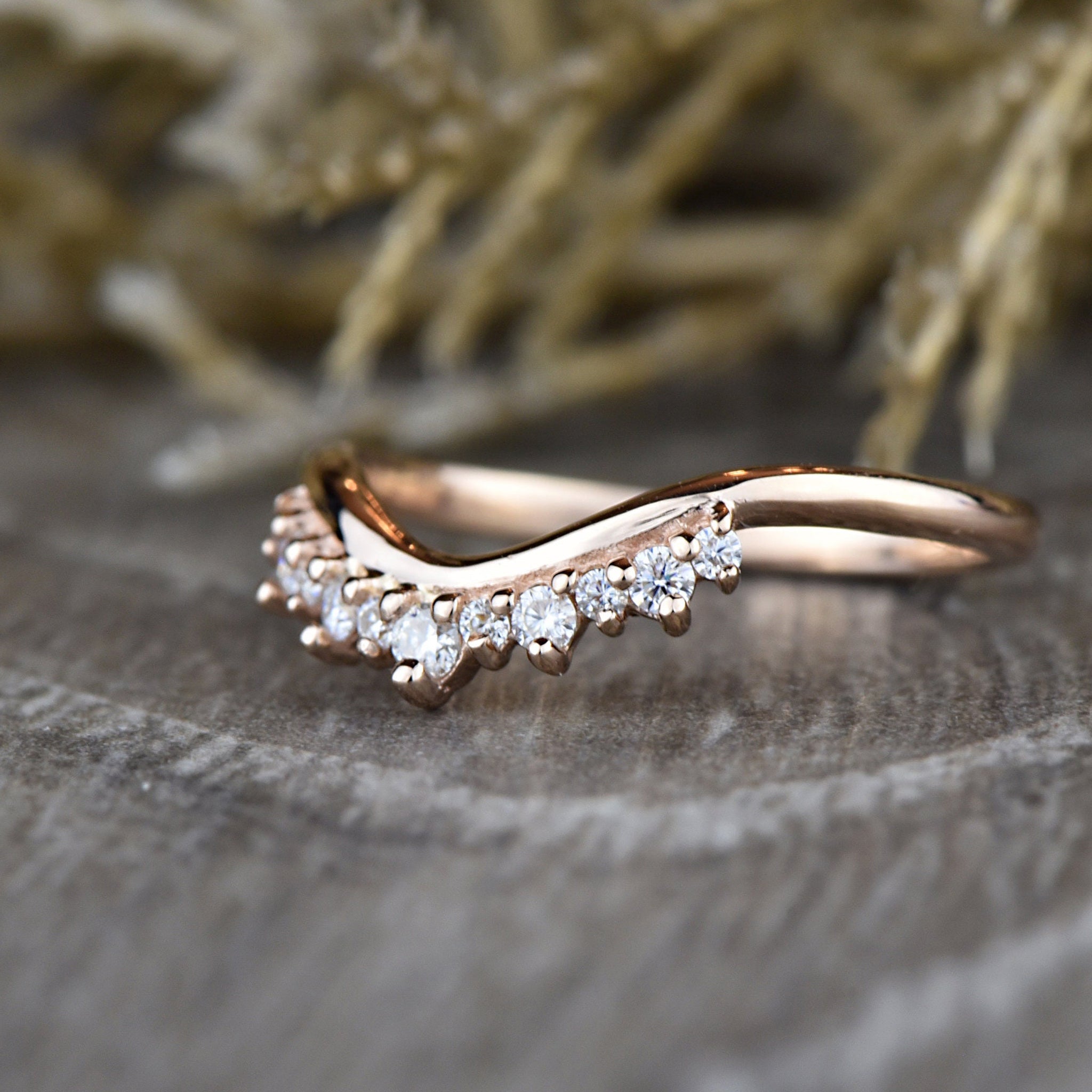 Round Diamond Tiara Curved Wedding Ring - Carat Elara