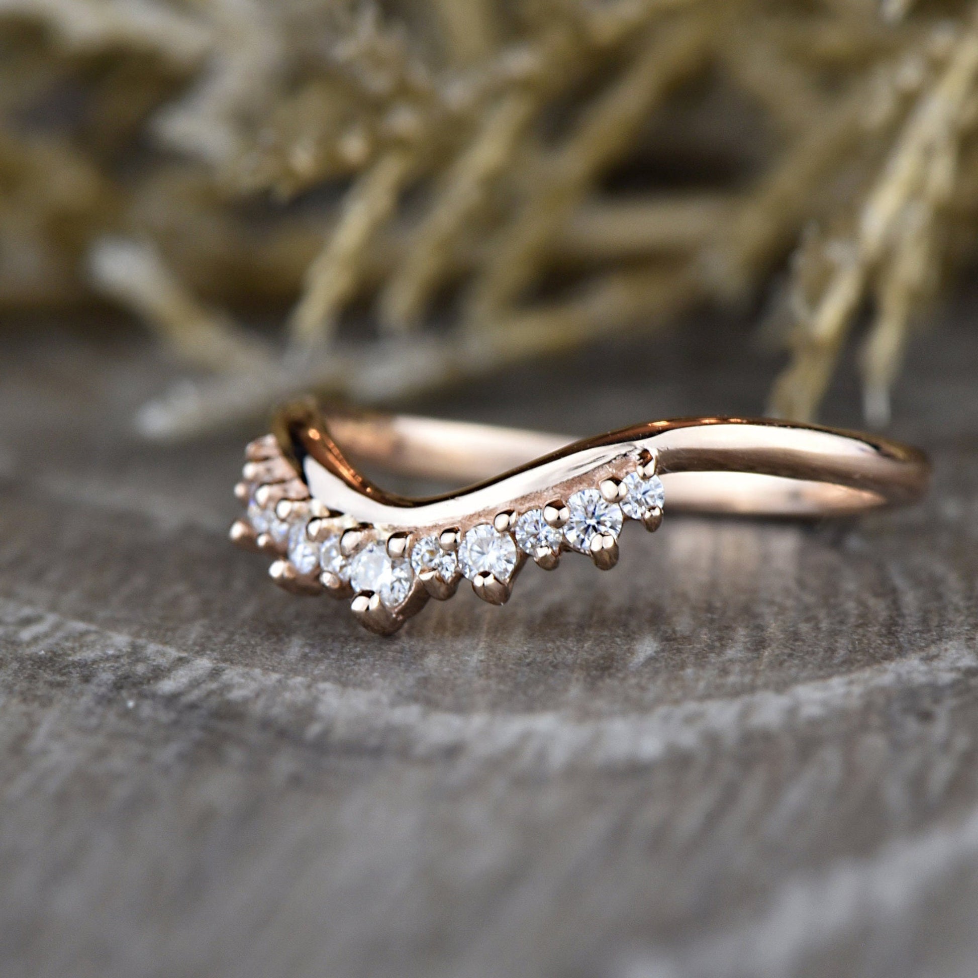 Round Diamond Tiara Curved Wedding Ring - Carat Elara