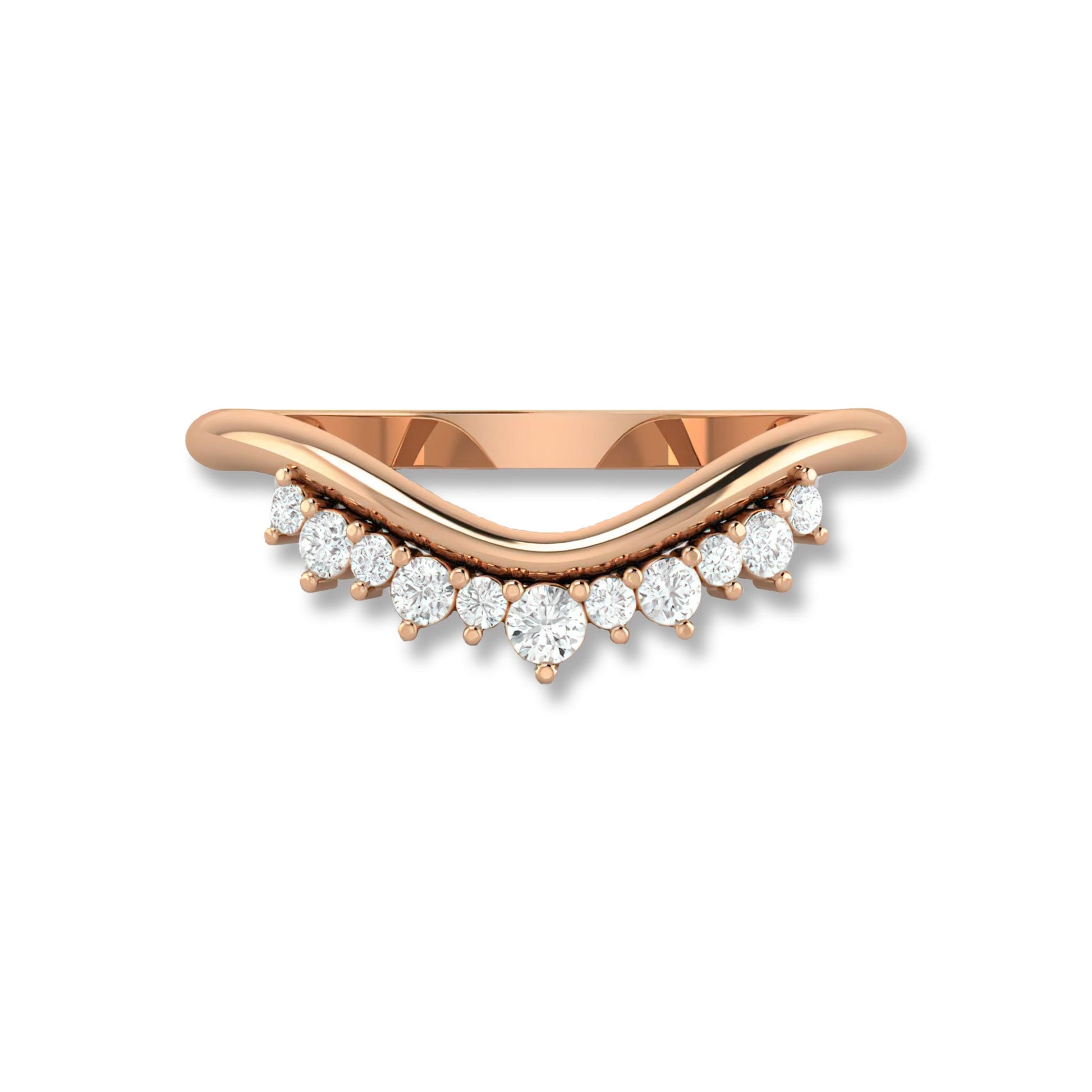 Round Diamond Tiara Curved Wedding Ring - Carat Elara