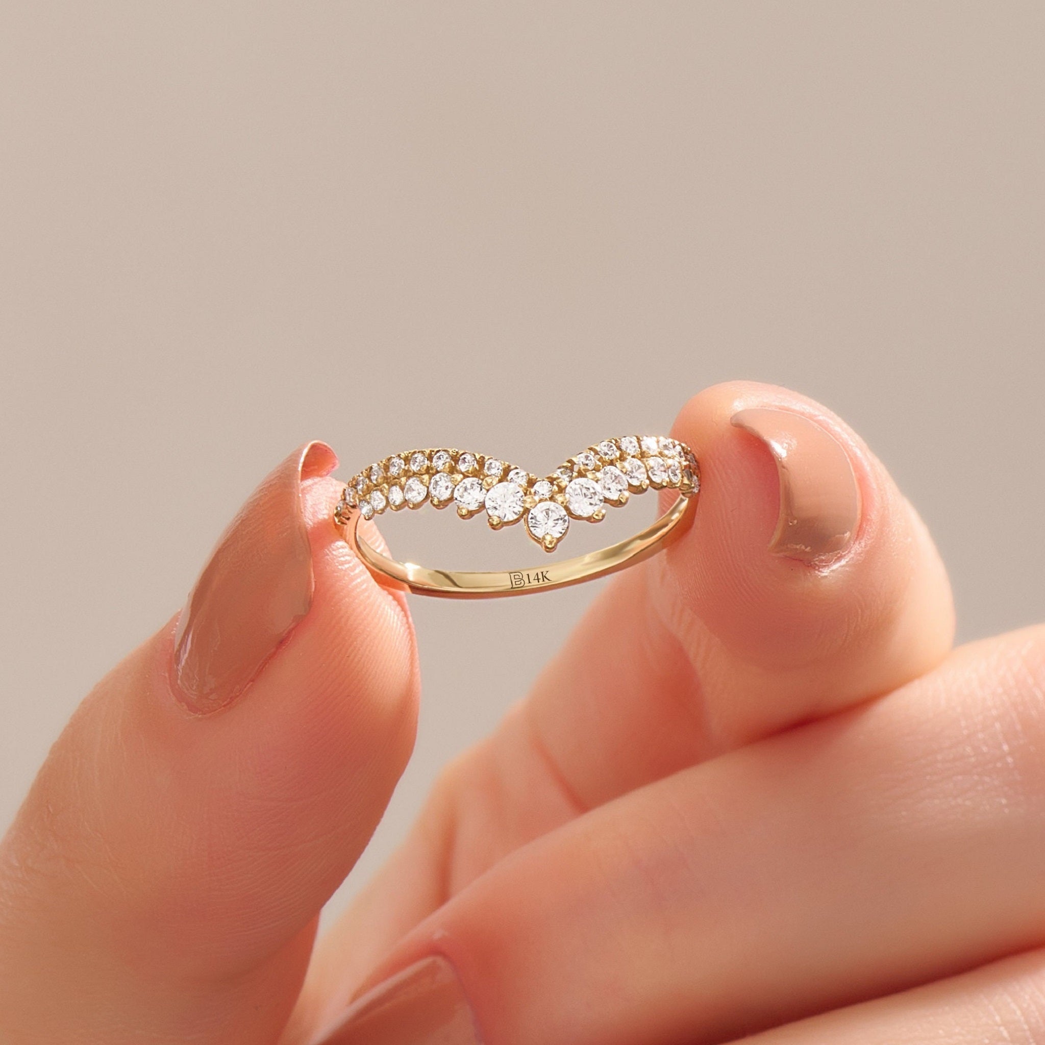 Chevron Style Round Curved Wedding Bands - Carat Elara