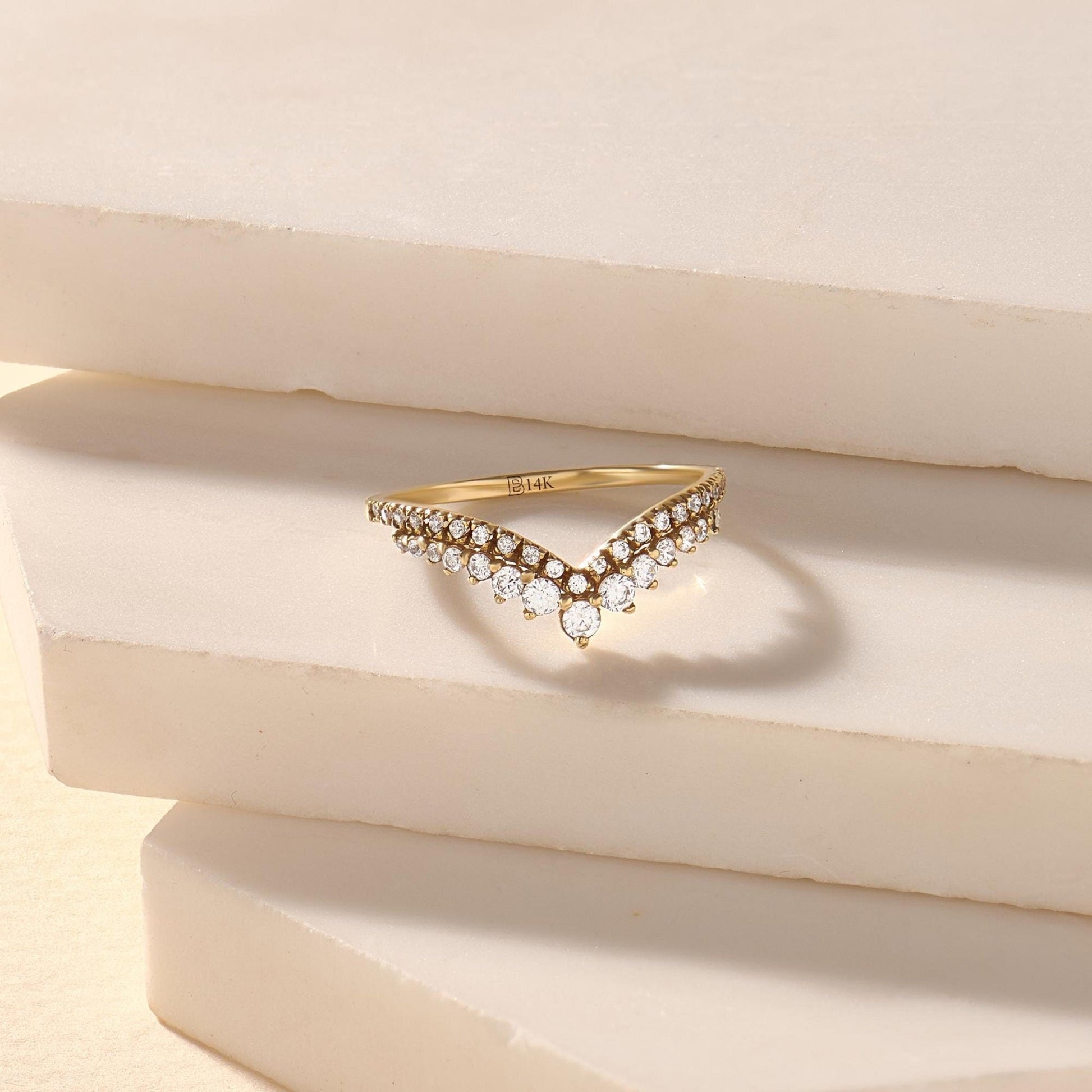 Chevron Style Round Curved Wedding Bands - Carat Elara