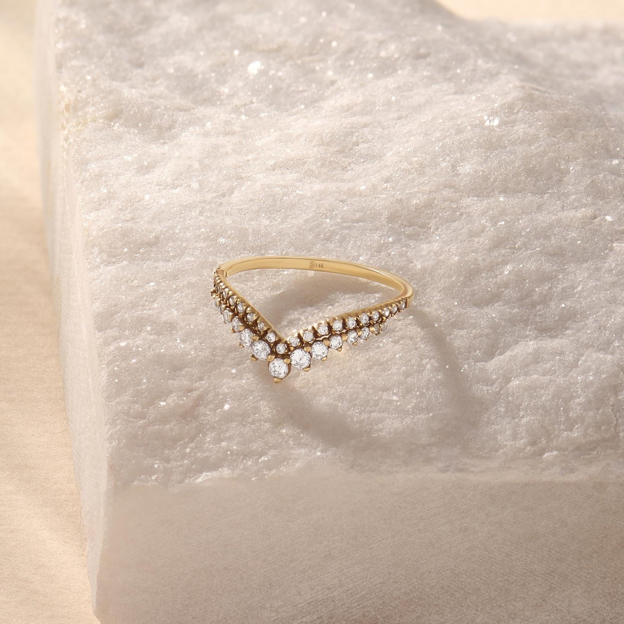 Chevron Style Round Curved Wedding Bands - Carat Elara