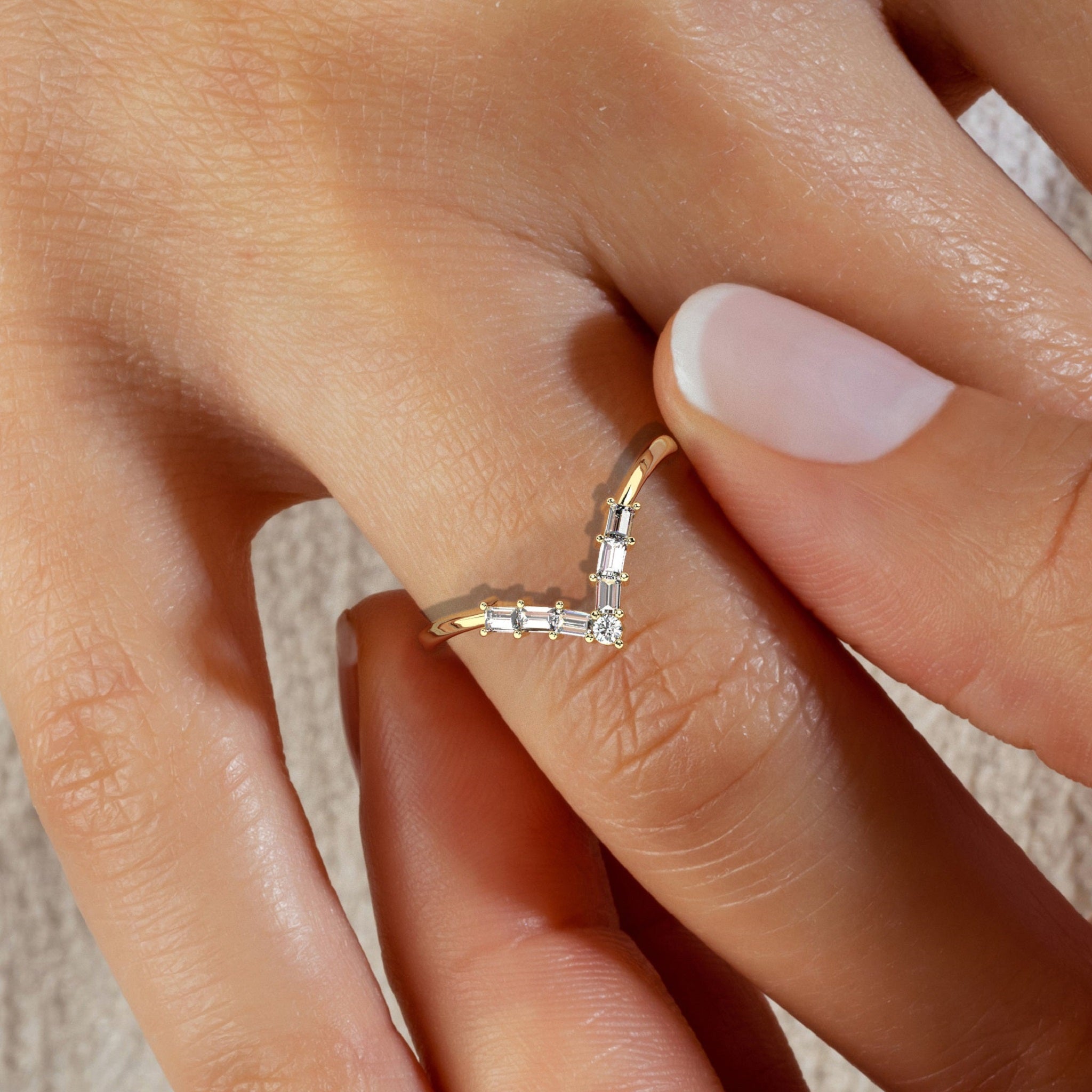 Royal V Shaped Stacking Curve Wedding Ring - Carat Elara