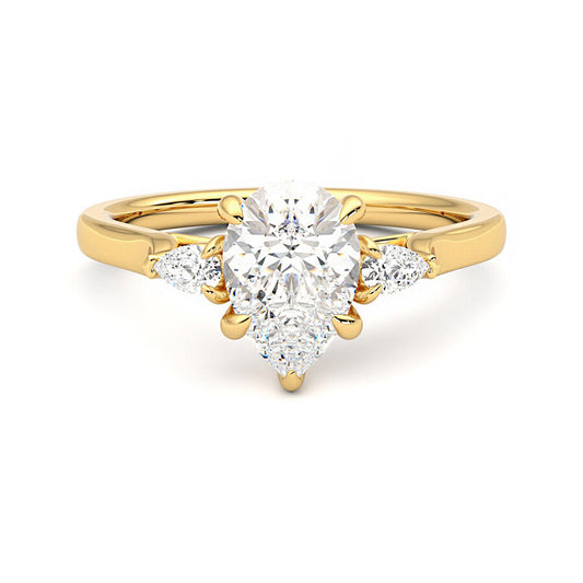 Three Stone Pear Shaped Moissanite Ring - Carat Elara